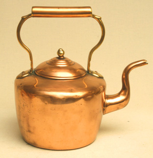 Small Copper & Brass Soutterware Tea Kettle, Ca. 1870